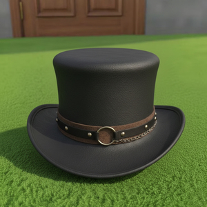 Premium quality custom made Handmade Leather <b>Top</b> Hat Gothic Steampunk Cosplay Men's Women's Festival Costume - Product Image 2
