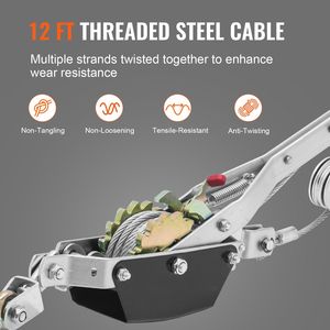 Estrattore a Cricchetto per Carichi Pesanti da 2 Tonnellate (4.409 libbre) con Cavo in Acciaio da 3,6 m e 2 Ganci, Verricello per Elevata Capacità di Trazione - Product Image 3