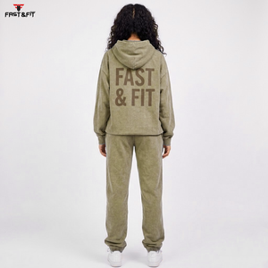 Survêtement d'hiver pour femme, fabriqué professionnellement, à capuche, uni, en molleton délavé à l'acide, style streetwear - Product Image 5