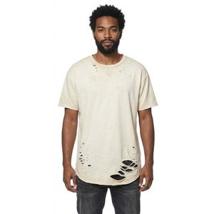 Camiseta Vintage Personalizada 100% Algodón para Hombre, Manga Corta, Lavada, con Rasgaduras en el Dobladillo Inferior, Estilo Casual Urbano - Product Image 1