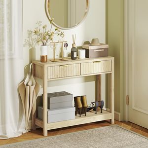 35-Inch <b>Console</b> <b>Table</b> with <b>Storage</b> Fluted Panel Drawers and Shelf for Entryway or Hallway Natural Finish <b>Console</b> <b>Table</b> - Product Image 2