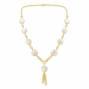 Collier personnalisé plaqué rhodium avec perles de culture d'eau douce rondes, chaîne en cascade à franges, pour femme, luxe, mariage - Product Image 2
