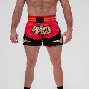 Shorts de fitness en satin taille mi-haute élastiques pour Muay Thai avec logo imprimé numériquement sur le devant pour la boxe et les arts martiaux - Product Image 6