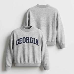 Sudadera con cuello redondo y estampado de letras Georgia para mujer, informal, de punto, mezcla de algodón, color gris, para otoño - Product Image 1