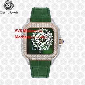 Montre mécanique de luxe Charm_Jewells, boîtier en acier inoxydable, bracelet en cuir, phase de lune, cadran en cristal saphir, 40 mm, analogique, unisexe - Product Image 2
