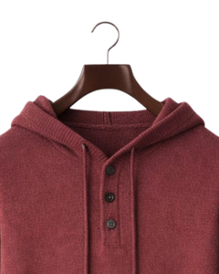 Sudadera con Capucha de Punto Rojo Ladrillo Personalizada para Hombre, con Tres Botones, Mezcla de Algodón Suave, Cálida, Informal, para Invierno, Estilo Urbano, Personalizada OEM - Product Image 4