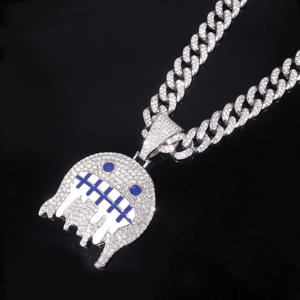 Pendentif dessin animé en moissanite Ice Face transfrontalier, micro-pavé, en argent plaqué or, bijoux hip-hop, cadeau tendance pour homme pour les fêtes - Product Image 2