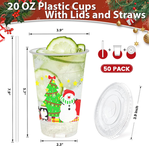 Vasos de Plástico Desechables Biodegradables, Resistentes al Agua y Ecológicos, con Tapas, Paquete al por Mayor, Estilo Simple, Libres de BPA, para Fiestas, Navidad - Product Image 2