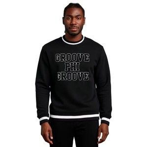 Sudadera Negra con Cuello Redondo Groove Phi Groove Social Fellowship, 100% Algodón, Felpa, Bordado Chenille, Ropa de Fraternidad Griega para Hombre - Product Image 1