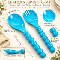 SOFIYA CRAFT Set Peralatan Sajian Salad Manual Resin Turquoise Gagang Berpola Marmer Sendok Garpu Aman untuk Mesin Cuci Piring Penggunaan Dapur