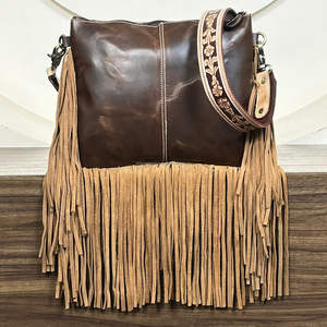 Fashionable Wholesale Fashion Hand Tooled Genuine Cowhide Leather Crossbody Shoulder Bag with Long Fringe Perfect for Women's - Product Image 5