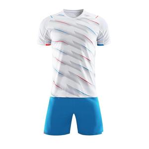 Conjunto de Camiseta de Fútbol para Hombre SHAFIQ SPORTS CLUB Time, Blanco y Azul Sólido, Manga Corta, Cuello en V, Absorbe la Humedad, Transpirable, 320g Poliéster - Product Image 4
