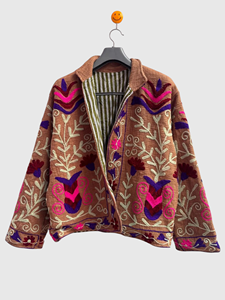 Chaqueta de Mujer para Otoño, Talla Grande, con Cuello Mao, Manga Larga, Bordado Floral a Mano en Algodón - Product Image 3