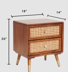 Modern Wood Nightstand With Rattan Weave Drawers 2 Drawer Bedroom Furniture Midcentury Design <b>Storage</b> <b>Side</b> <b>Table</b> - Product Image 6