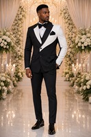 Costume de smoking brodé noir et blanc pour homme, grande taille, à double boutonnage |   Blazer de mariage de créateur fait main avec perles noires