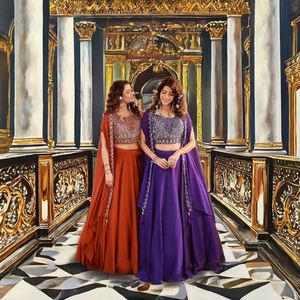 LAHENGA CHOLI DUPATTA DE SEDA PURA RANGOLI 9 MTS. Trabajo de bordado con lentejuelas FLAIR HEAVY MOTI BIDS SEQUNCE - Product Image 1