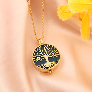 Collar con colgante de árbol de la vida, forma redonda, apatita, jade, colgante abrible, latón, chapado en oro de 18k, collar de joyería espiritual. - Product Image 2