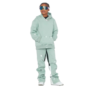 Conjunto de Sudadera con Capucha y Pantalones Deportivos para Niños de Tallas Grandes, Estampado Puff, 100% Algodón, Felpa, Cálido para Invierno, Corte Acampanado - Product Image 6