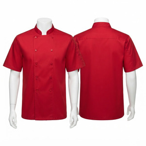 Unisex <b>Chef</b> <b>Jacket</b> Premium Cotton Polyester Twill 200 GSM White Short Sleeve Stand Collar <b>Black</b> Trim Custom Logo Restaurant Bar - Product Image 1