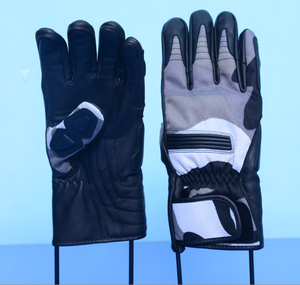 Gants de moto en cuir véritable et tissu maillé respirant, noirs/gris, compatibles écran tactile, logo personnalisé, vente en gros - Product Image 1