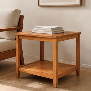 Square Coffee <b>Table</b> Solid Wood Couch <b>Side</b> <b>Table</b> with <b>Storage</b> Space, 2-Tier Wooden <b>Table</b> for Living Room, Rubber Wood <b>Side</b> <b>Table</b> - Product Image 6