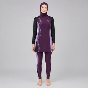 Nouvel ensemble de maillot de bain musulman pour femme, entièrement couvrant, avec hijab, imprimé lettres, respirant et séchage rapide - Product Image 1