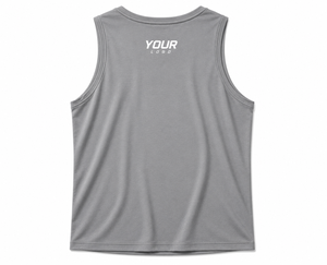 Débardeur sans manches gris pour homme, col rond, séchage rapide, polyester, décontracté, sport, avec logo imprimé par transfert thermique sur le devant - Product Image 4