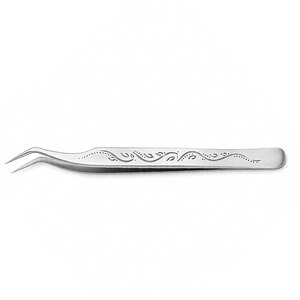 Pinzas de Precisión Curvas de Acero Inoxidable para Pestañas con Grabado Decorativo y Punta Suave para Aplicación de Extensiones de Pestañas - Product Image 6