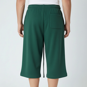 Shorts Capri en Coton Vert Uni pour Homme avec Cordon de Serrage et Poches, Style Décontracté Taille Mi-Haute Tricoté Respirant à Prix Abordable - Product Image 4