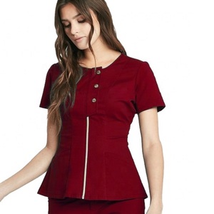 Conjunto de Uniformes Médicos de Manga Corta con Cuello Redondo y Color Blanco para Enfermeras, Uniformes de Hospital para Mujer con Bolsillos con Cremallera - Product Image 3