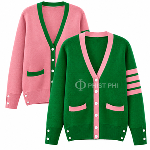Custom Greek Embroidered Front Sorority Clothing Plus Size Loose Fit Unisex College <b>Cardigan</b> Winter V-Neck <b>Thick</b> Anti-Wrinkle - Product Image 1