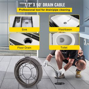 Cable Desatascador de Tuberías de 50 Pies x 1/2 Pulgada con Núcleo Sólido, Serpiente para Limpieza de Alcantarillado, Limpiador Eficiente de Obstrucciones en Tuberías - Product Image 2