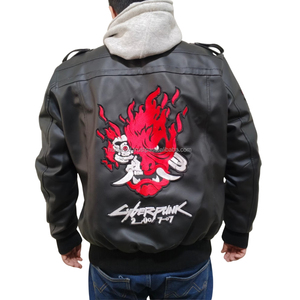 Chaqueta de Cuero Estilo Samurái Cyberpunk |   Sudadera con Capucha Johnny Silverhand para Cosplay de Motero, Ropa Exterior Bordada, Estilo Urbano Futurista y Cosplay - Product Image 4