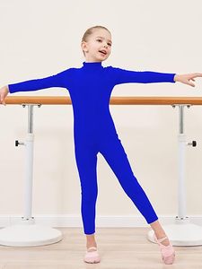 Justaucorps bleu à manches longues et col roulé pour filles, en spandex, pour la danse et la gymnastique - Product Image 4