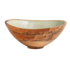 Handcrafted Mango Wood Serving <b>Bowl</b> with White Enamel Interior <b>Large</b> Decorative Salad & Fruit <b>Bowl</b> for Modern Home Decor - Product Image 4