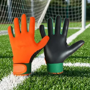 Gants de gardien de but de football professionnels, doigts entiers, en PU et polyester, avec paume antidérapante, sangle de poignet réglable, fermeture auto-agrippante - Product Image 6