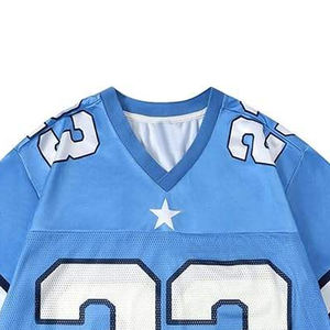 เสื้อยืดคอกว้างผ้าโพลีเอสเตอร์ตาข่ายแห้งเร็วพิมพ์ลายซิลค์สกรีนสำหรับผู้ชาย สไตล์เสื้อฟุตบอลย้อนยุคแนวสตรีทแวร์ - Product Image 4