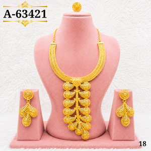 MOLL JEWELLERS Gold Plated Zinc Alloy Necklace Earring <b>Set</b> Women's Trendy Classic Plant Pattern ZIRCON Bridal Jewelry A-63417 - Product Image 1
