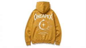 Custom Mustard <b>Yellow</b> Washed Fleece <b>Hoodie</b> <b>Men's</b> Oversized Distressed Streetwear Pullover Sweatshirt Graphic <b>Hoodie</b> - Product Image 2