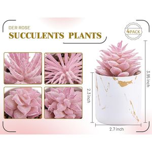 Set di 4 Piante Succulente Artificiali per Interni, Decorazioni Verdi per Camera Rosa, Bagno, Ufficio, Scrivania, Accessori per Donne - Product Image 5