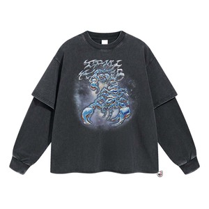 Sudadera Oversize Gris de Manga Larga con Cuello Redondo y Estampado de Escorpión Azul, Estilo Casual Urbano para Hombre, Camisetas Dobles de Alta Calidad - Product Image 2