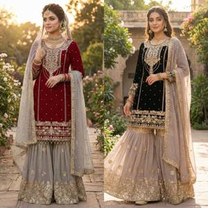 TOP PLAZZO Dupatta de Georgette Foux Pesado con Bordado de Secuencia Codificada Dorie para Mujer, Ajuste Regular, Estilo Vintage, para Boda, Playa o Fiesta - Product Image 4