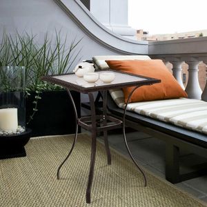 28.5 Inch Outdoor Patio Table with <b>Square</b> Glass Top and Rattan <b>Edging</b> - Product Image 5