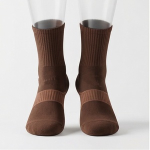 Brown Crew <b>Socks</b> Solid Color Knitted Breathable Cotton Polyester Spandex <b>Men</b> Women Casual Daily Wear Autumn Season - Product Image 1