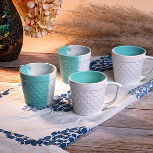 Set of 4 Fish Scale Textured Ceramic <b>Tea</b> Mugs Porcelain Vintage Style 90ml/200ml/220ml <b>Cups</b> for Afternoon <b>Tea</b> - Product Image 5