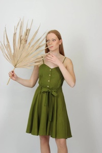 Nouvelle arrivée, robe de demoiselle d'honneur en coton, mini, coupe A, sans manches, été, avec poches - Product Image 3