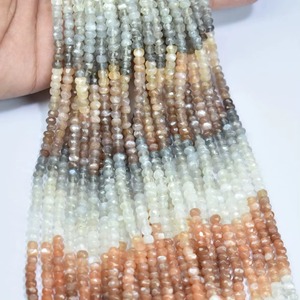 Cuentas facetadas de piedra lunar natural en forma de rondel, al por mayor, para la fabricación de collares y suministros de joyería de la India. - Product Image 3