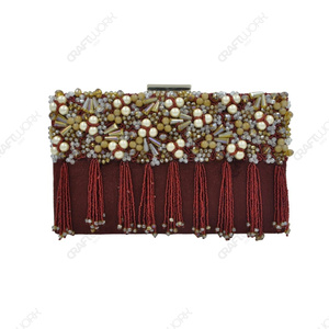 Wholesale Handmade Velvet Beaded Clutch Luxury Pearl Crystal Evening <b>Bag</b> Tassel Bridal Wedding <b>Party</b> Purse OEM ODM - Product Image 4