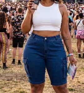 Shorts en jean mignons pour femme, en denim délavé, coupe droite avec poches, style vintage - Product Image 5