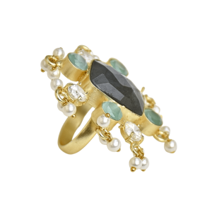 Anillo de Labradorita Geométrica con Baño de Oro de 18K, Estilo Bohemio, Joyería de Moda para Mujer, Regalo - Product Image 2
